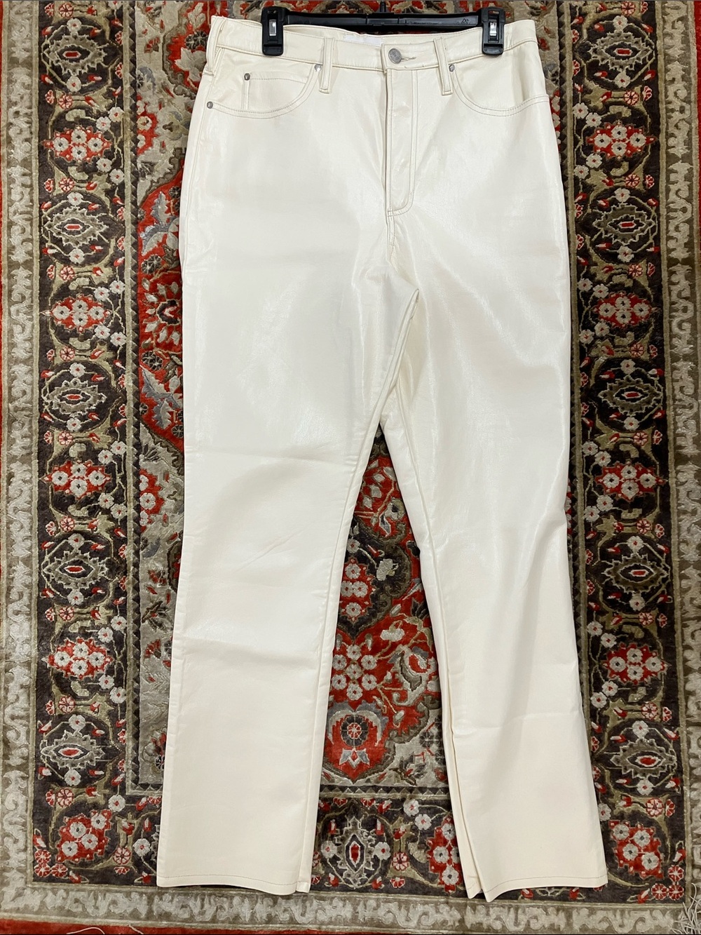 Frame Le High n Tight Straight Leather Blend Pants Bone Ivory Cream Size 30